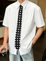 Men's Avant-Garde Contrast Polka Dot Tie Short Sleeve Shirt SKUL68891