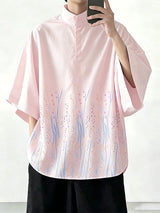 Men's Minimalist Casual Lightweight Floral Print Stand Collar Short Sleeve Shirt SKUL60818