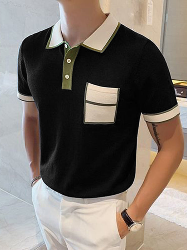 Mens Contrast Trim Patchwork Knit Golf Shirt SKUK02899