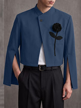 Men's Neo-Chinese Chic Evening Gala 3D Rose Flower Slit Cape Sleeve Mandarin Collar Blazer SKUL85235