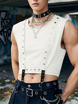 Men's Metal Buckle Patchwork Cropped Casual Tank SKUL22735
