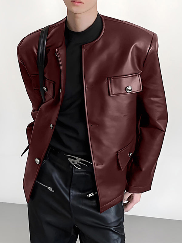 Men's Faux Leather Casual Long Sleeve Blazer SKUL27308