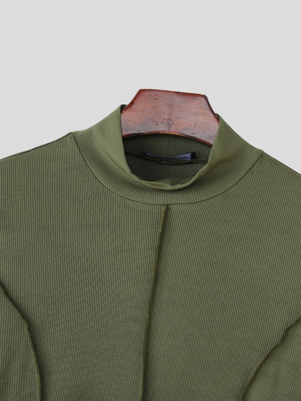 Men's Cut Line Mock Neck Knit Long Sleeve T-shirt SKUL42826