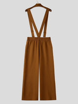 Men's Avant-Garde Runway Adjustable Suspender Strap Cargo Flap Pocket High Waist Pant SKUL80468