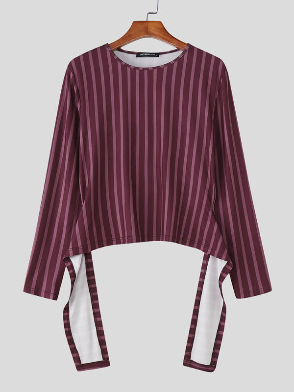 Men's Backless Striped Long Sleeve T-Shirt SKUL24803