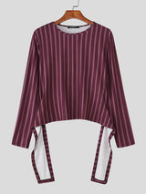 Men's Backless Striped Long Sleeve T-Shirt SKUL24803