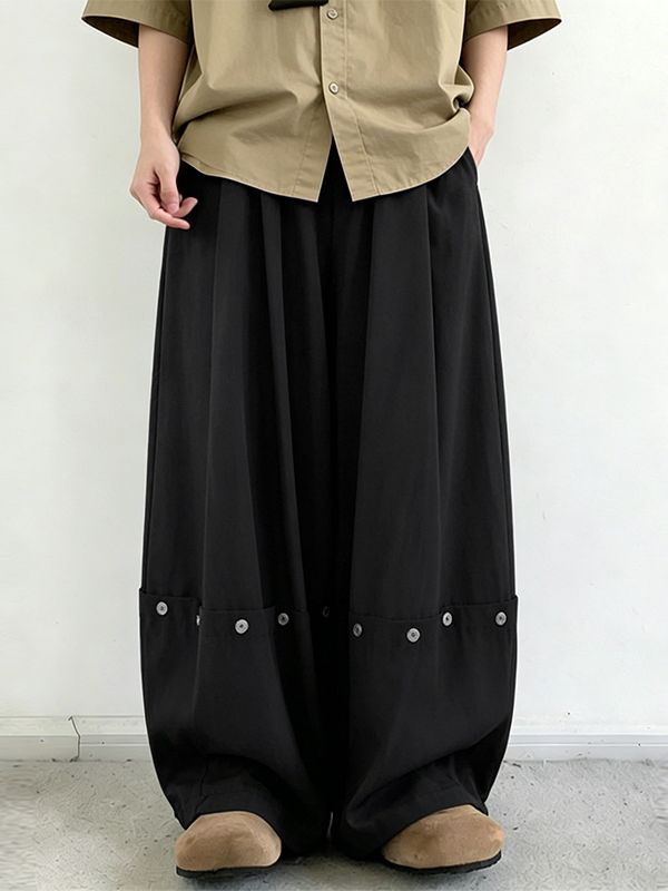 Men's Vintage Harajuku Deconstructed Button Detail Pleated Balloon Wide Leg Pant SKUL70243
