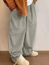 Men's Vintage Japanese Harajuku Corduroy Wide-Leg Drape Cargo Pant SKUL73670