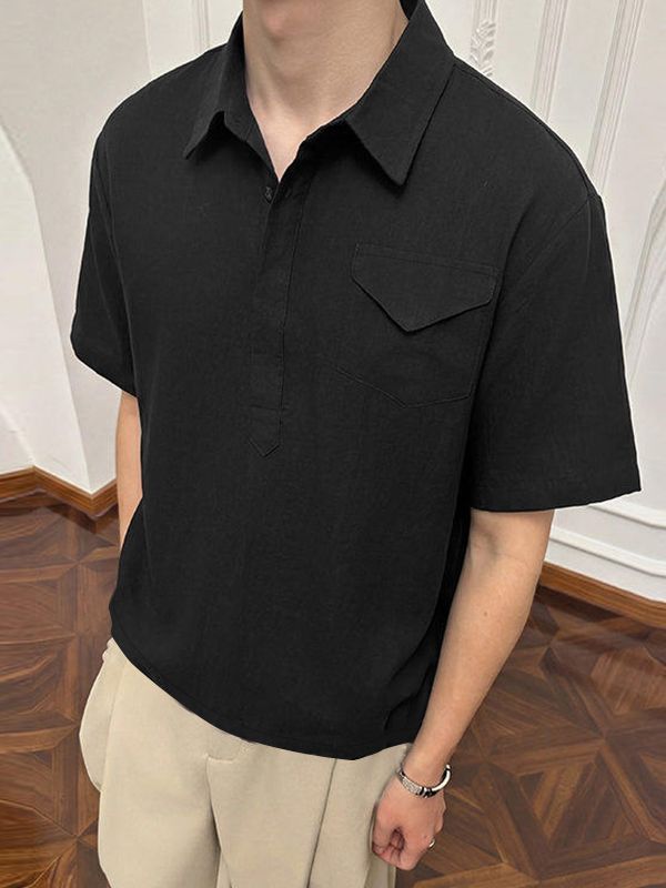 Men's High Street Casual Flap Pocket V Neck Short Sleeve Shirt SKUL75688
