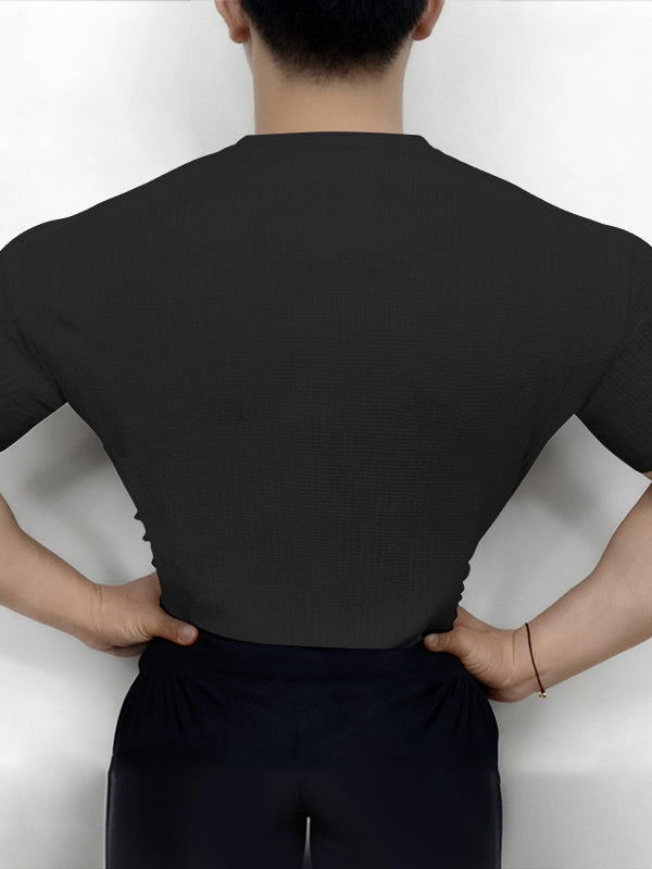 Men's Solid Color Textured Long Sleeve T-Shirt SKUL42541