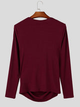 Men's Clean Fit Cocktail Party Metal Ring Accent Draped Ruched Muscle Fit Long Sleeve Asymmetric Neck T-shirt SKUL83113