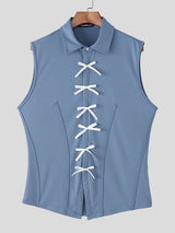 Men's Bow Patchwork Sleeveless Shirt SKUL20276
