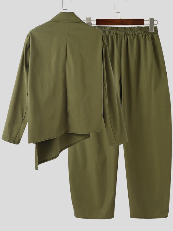 Men's Solid Color Casual Two Pieces Outfit SKUL35380