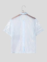 Mens Butterfly Print Mesh Sheer Short Sleeve Shirt SKUL08501