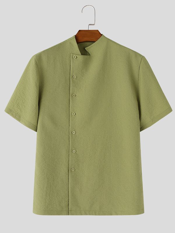 Men's Single Row Button Textured Short Sleeve Shirt SKUL56072