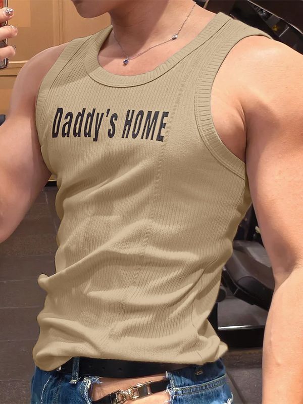 Men's Solid Color Slogan Print Casual Tank SKUL51915