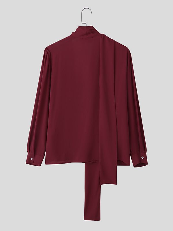 Men's Wrinkled Ribbon Loose Long Sleeve Shirt SKUL41402