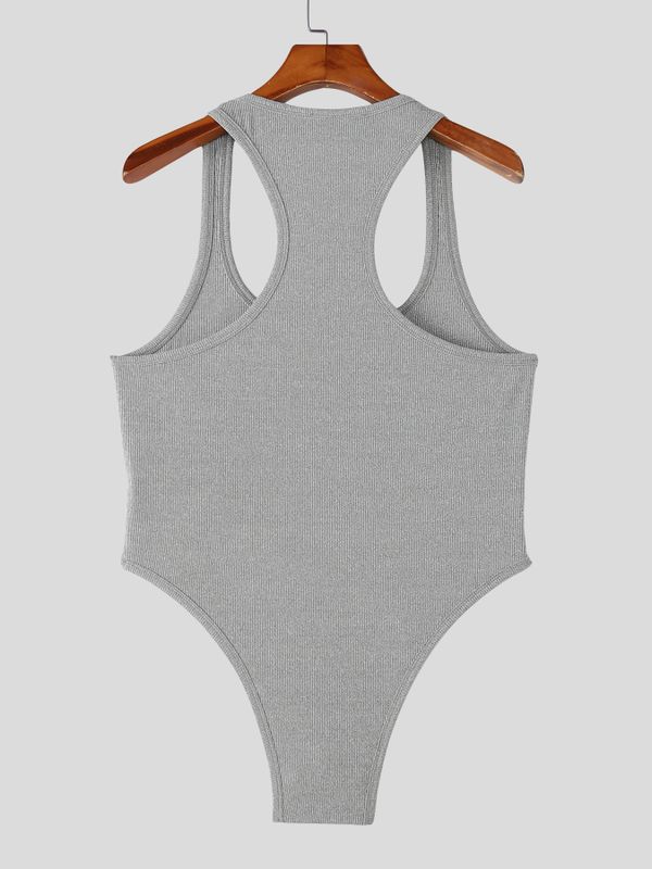 Men's Solid Color Textured Low Neck Bodysuit SKUL53141