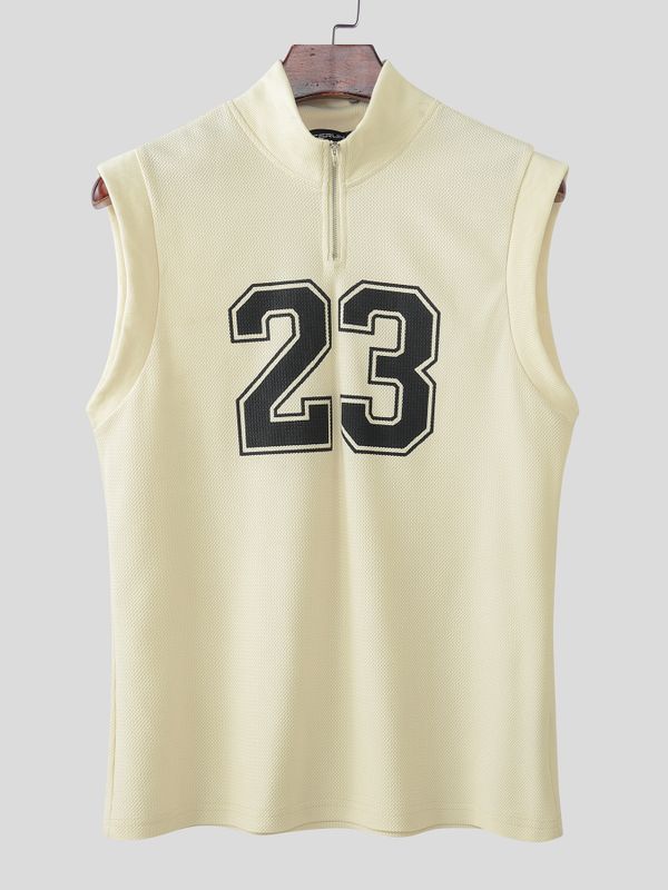 Men's Avant-Garde Athletic Mesh Quarter-Zip "Number 23" Muscle Tank SKUL56668