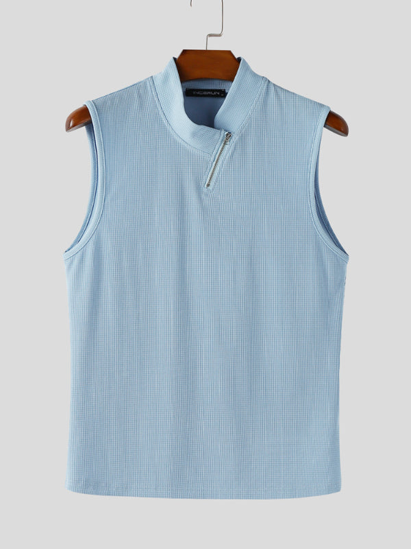 Mens Textured Knit Zipper Casual Tank SKUL17895