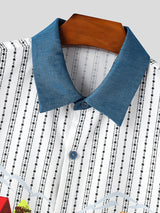 Mens Cartoon Print Striped Short Sleeve Shirt SKUK96994