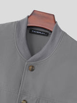 Men's Modern Urban Ribbed Collar Single Pocket Bomber Jacket SKUL79619