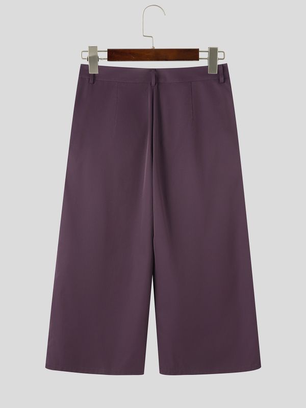 Men's Clean-Fit Minimalist Daily Commute Slanted Button Fly High-Waist Cropped Pant SKUL84631