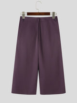 Men's Clean-Fit Minimalist Daily Commute Slanted Button Fly High-Waist Cropped Pant SKUL84631