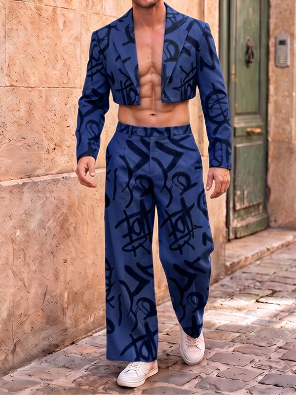 Men's Graffiti Print Cropped Two Pieces Outfit SKUL40124