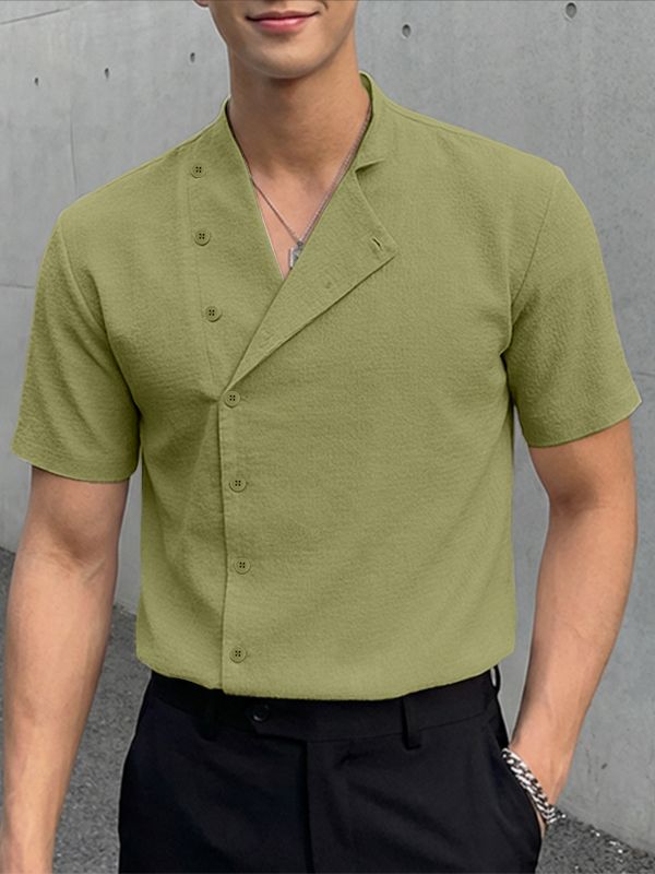 Men's Single Row Button Textured Short Sleeve Shirt SKUL56072