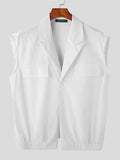 Mens Solid Lapel Button Front Sleeveless Vest Waistcoat SKUK03509