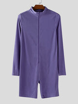 Men's Solid Color Glossy Half High Neck Long Sleeve Bodysuit SKUL37303