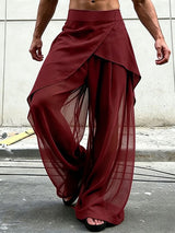 Men's Avant-Garde Draped Overlay Sheer Mesh Palazzo Pant SKUL65308
