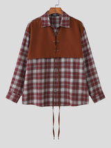 Men's Plaid Colorblock Faux Two-Piece Long Sleeve Shirt SKUL27296
