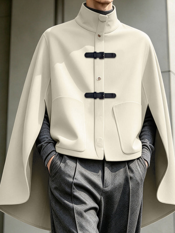 [Pre-order] Men's Neo-Chinese Chic Evening Gala Leather Buckle Stand Collar Split Cape SKUL89230