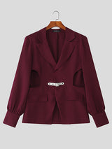 Men's Leather Buckle Side Cut Long Sleeve Blazer SKUL26926