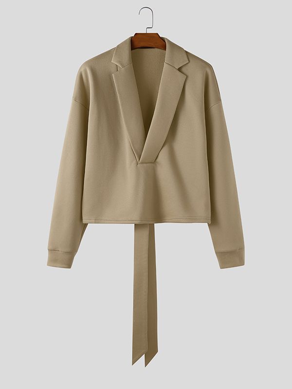 Men's Ribbon Patchwork Lapel Long Sleeve Hoodie SKUL43636