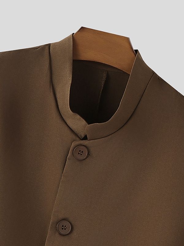 Men's Solid Color Stand Collar Long Sleeve Blazer SKUL43819