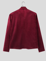 Men's Retro Quiet Luxury Cocktail Party Lustrous Velvet Metal Button Long Sleeve Stand Collar Jacket SKUL77985