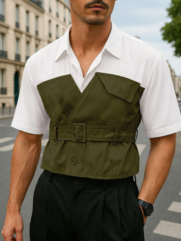 Men's Fake Two Piece Color Block Short Sleeve Shirt SKUL18659