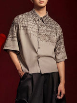 Men's Calligraphy Script Print Raw Hem Short Sleeve Shirt SKUL52996