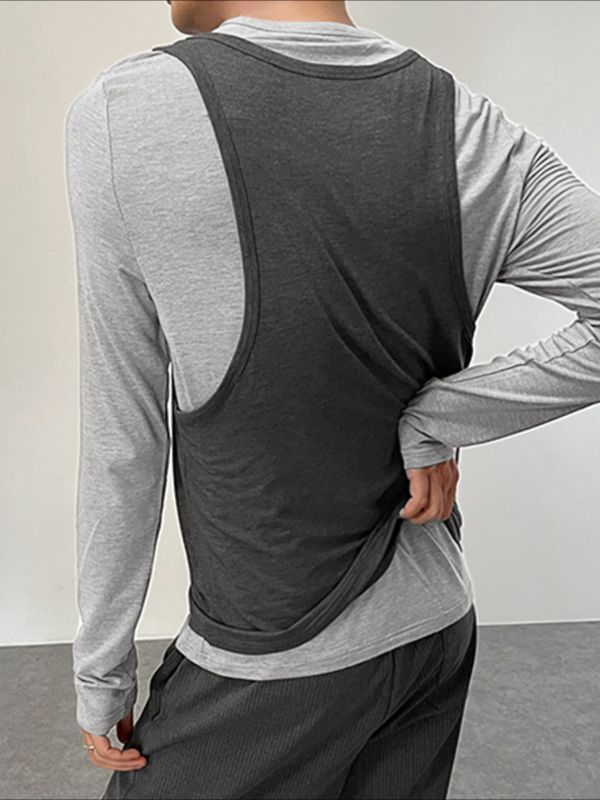 Men's Faux Two Piece Design Long Sleeve T-Shirt SKUL44943