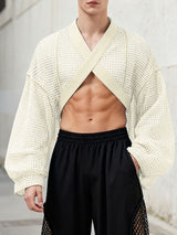 Men's Hollow Mesh Cropped Long Sleeve T-shirt SKUL46551