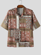 Men's Vintage Paneled Ethnic Floral Print Oversized Camp Collar Shirt SKUL55337