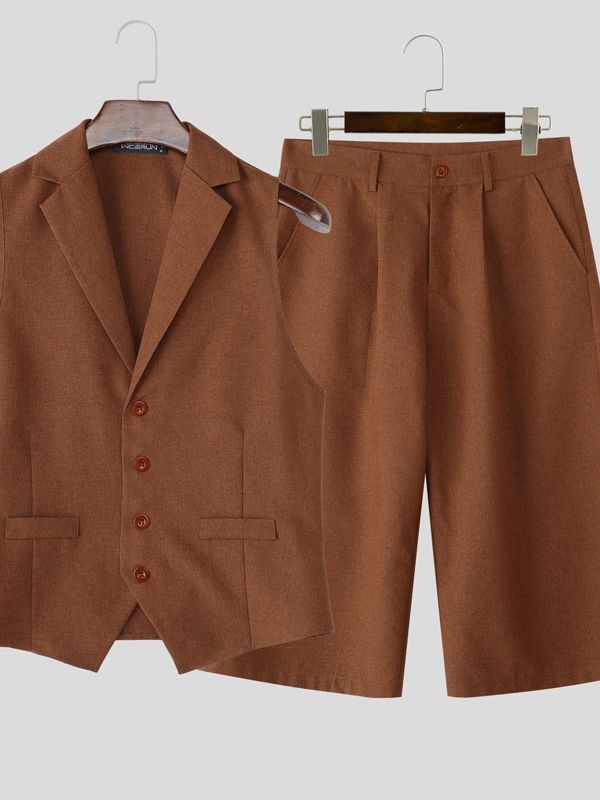 Men's Solid Color Textured Two Pieces Outfit SKUL35110