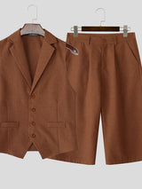 Men's Solid Color Textured Two Pieces Outfit SKUL35110