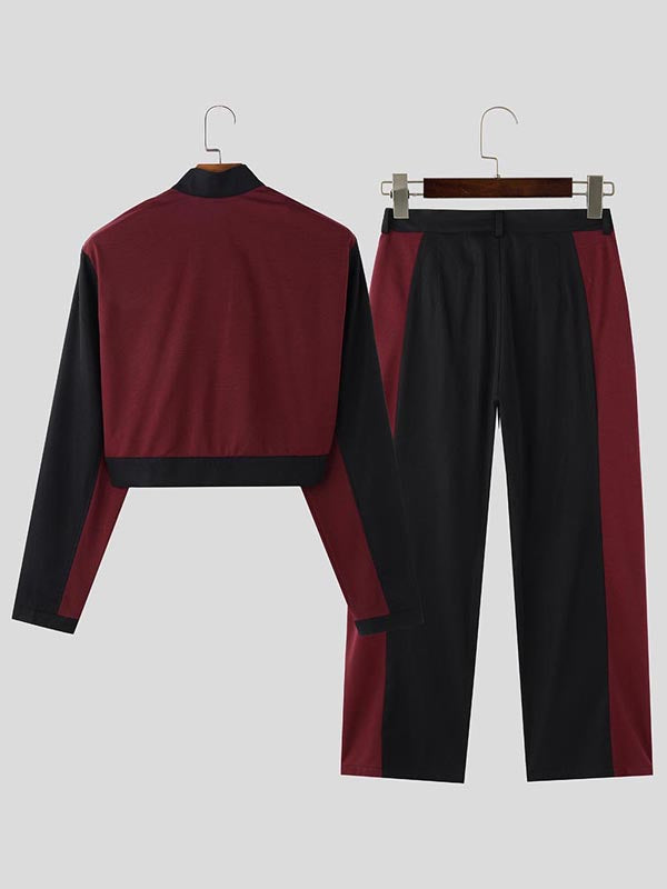 Mens Color-block Cropped Two Pieces Outfit SKUK92646