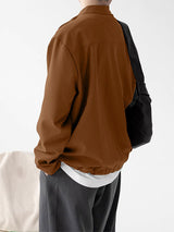 Men's Solid Color Stand Collar Casual Long Sleeve Shirt SKUL32034