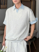 Men's Casual College Preppy Striped Fake Two Piece Short Sleeve Shirt SKUL67312