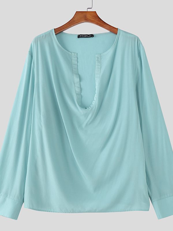 Men's Solid Color V Neck Long Sleeve T-shirt SKUL51933